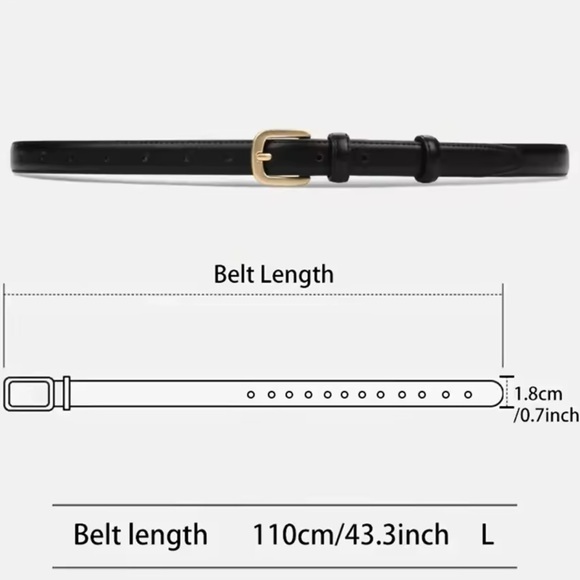 NWT - BELT Elegant Black Leather Belt with Gold Buckle - Picture 3 of 5